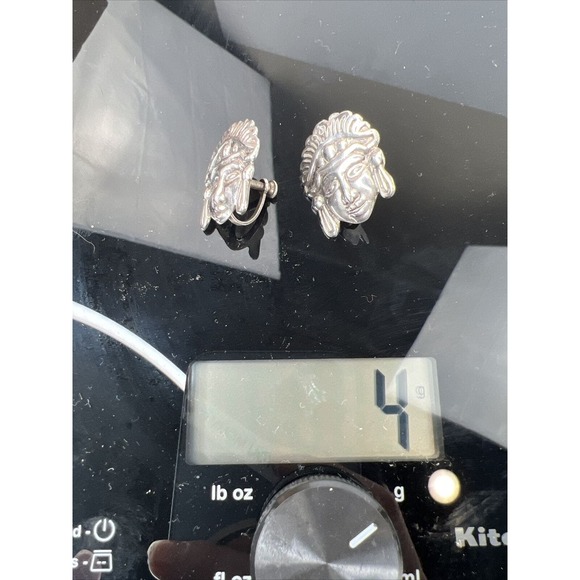 Aztec Earrings Vintage Mexico Clip Screw Back Bold Large Trendy 90s Sterling 925 - Picture 4 of 5